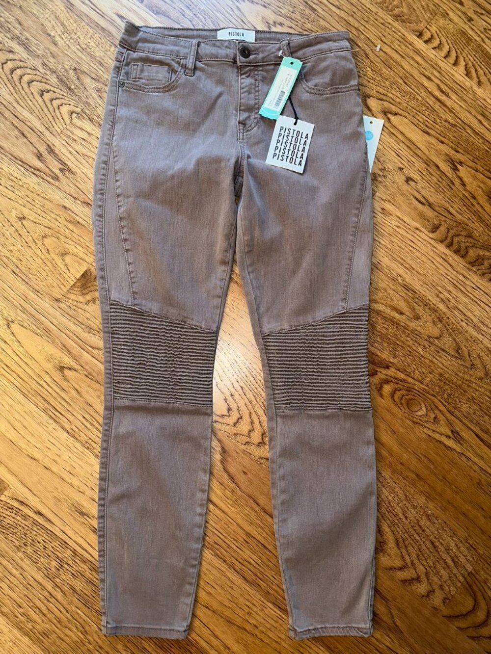 NWT Pistola Audrey Moto Denim Jeans in Taupe/Woodrose SIZE 29 CASUAL CITY MODERN